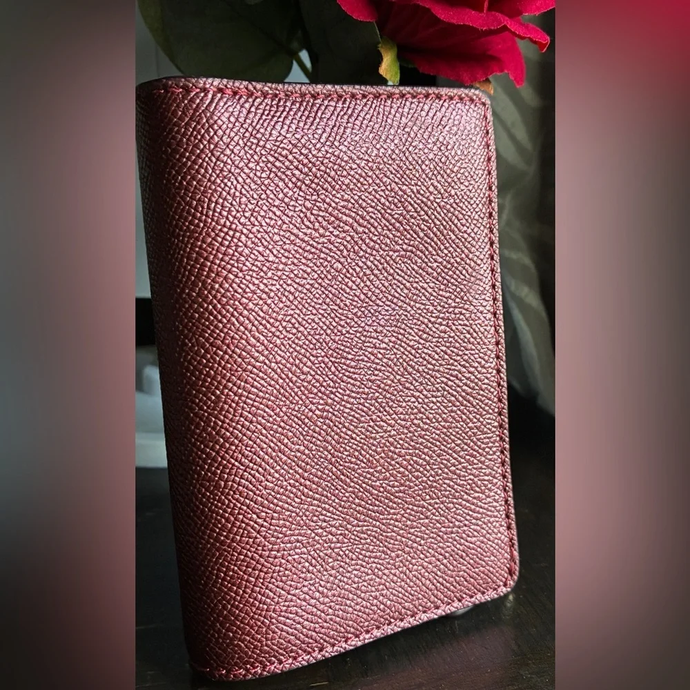 COACH Metallic Rose Pink Textured Leather Wallet with Gold Logo